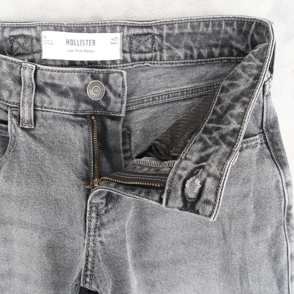 Hollister Jeans Womens 0S w25 Short Fits 26x29 Gray Low-Rise Baggy Cinch Back - Picture 3 of 13